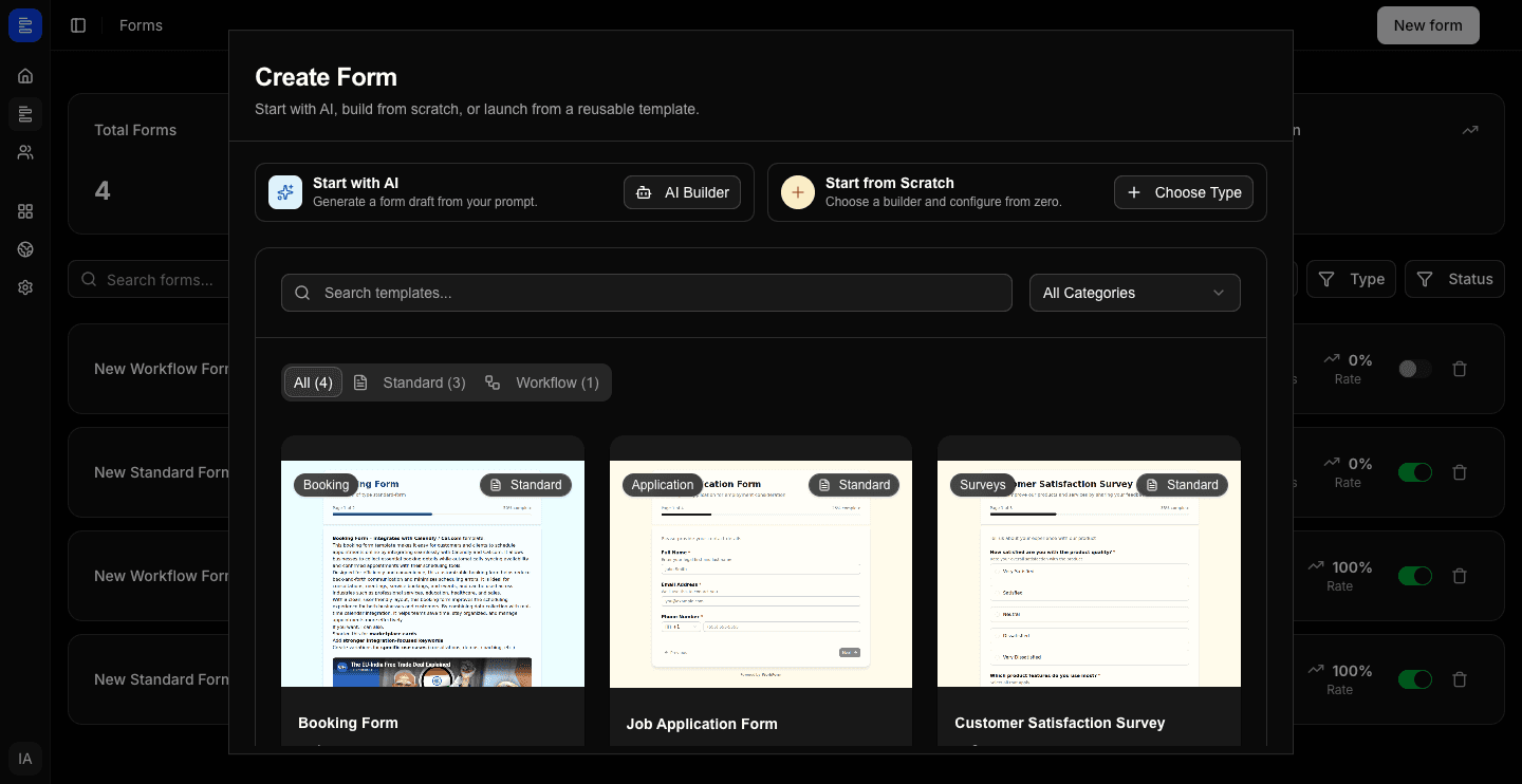 WorkForm template gallery and form builder